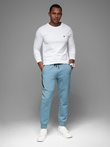 Men's sweatpants with ribbed cuffs and decorative zipper - light blue V4 OM-PASK-0226