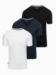 Set of shirts with V neckline and elastane and subtle logo 3-pack - mix white/ navy/black V1 Z100