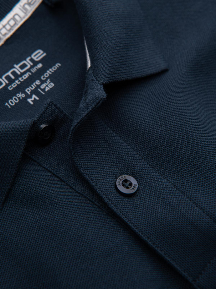 BASIC men's single color pique knit polo shirt - navy blue V2 OM-POBS-0100