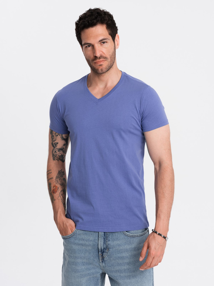 BASIC men's cotton classic tee with v-neck - purple V12 OM-TSBS-0145
