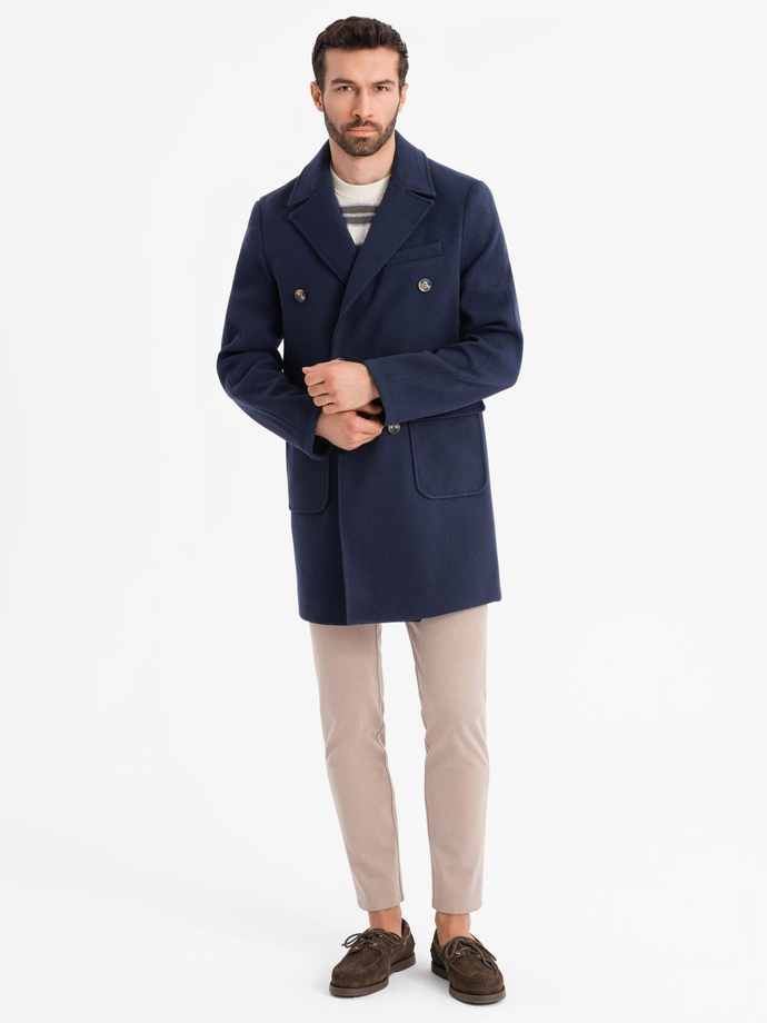 Men's double-breasted coat with decorative buttons - indigo V1 OM-COWC-0109