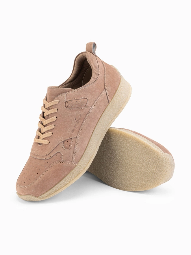 Lekkie zamszowe sneakersy męskie w stylu sportowym – beżowe V3 OM-FOSL-0205