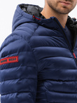 Men's quilted jacket with satin finish - dark blue V11 OM-JALP-0121