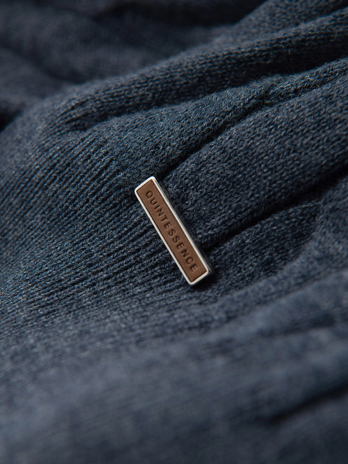 Men's turtleneck sweater with checkered weave - navy blue V3 OM-SWTN-0157