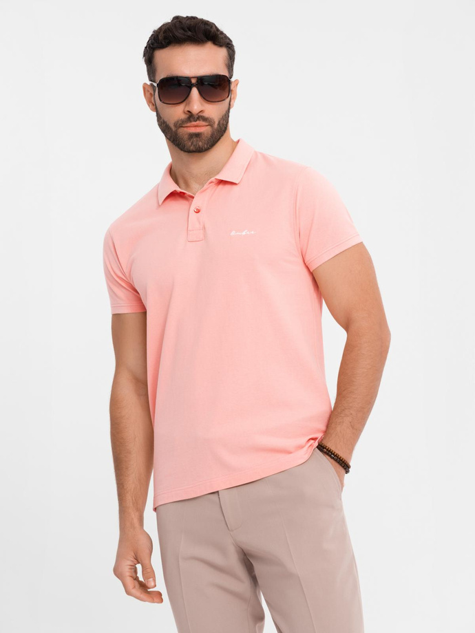 Polo koszulka z bawełnianej dzianiny pique – różowa V5 OM-POSS-0103