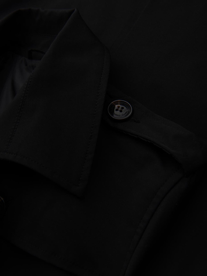 Elegant SLIM FIT men's trench coat with belt - black V2 OM-COSC-0126