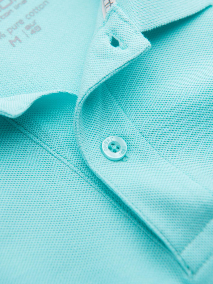 Męska koszulka polo jednokolorowa BASIC z dzianiny pique - miętowa V18 OM-POBS-0100