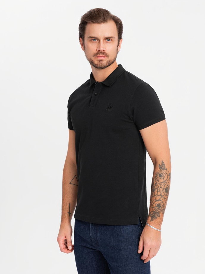 Komplet bawełnianych męskich t-shirtów polo BASIC – czarny/szary melanż/biały V2 OM-POBS-0133