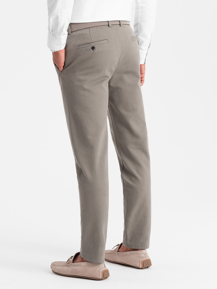 Classic men's chino pants with fine texture - dark beige V1 OM-PACP-0188