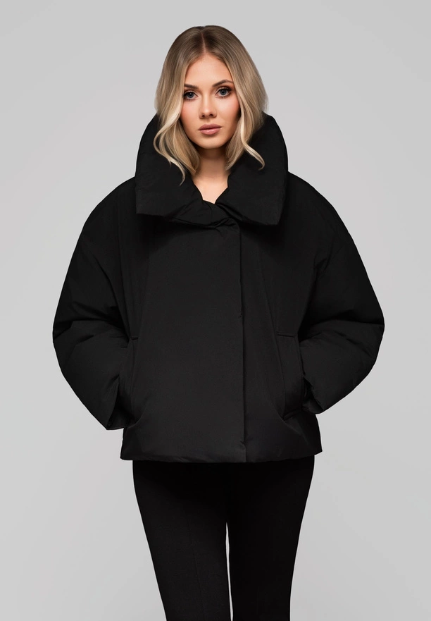 Women's quilted jacket with stand-up collar OW-JALP-0101 v1 - black