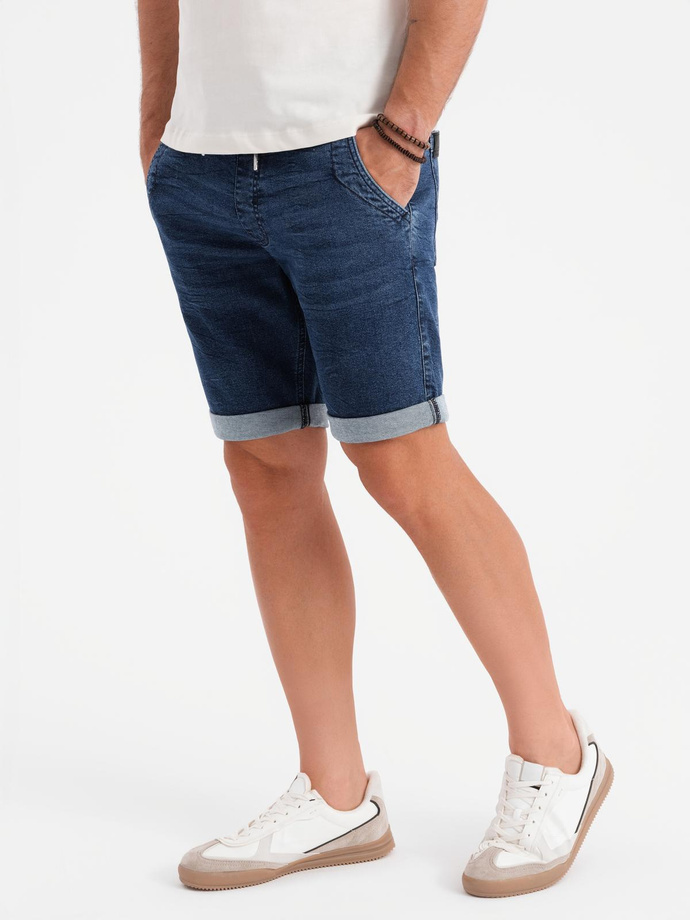 Men's denim shorts with rolled up leg - dark blue V2 OM-SRDS-0161