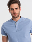 Koszulka męska polo bez kołnierzyka - niebieska V3 OM-TSCT-0156