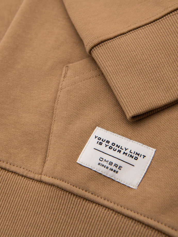 Bluza męska dresowa BASIC rozpinana z kapturem - brązowa V2 OM-SSBZ-0178