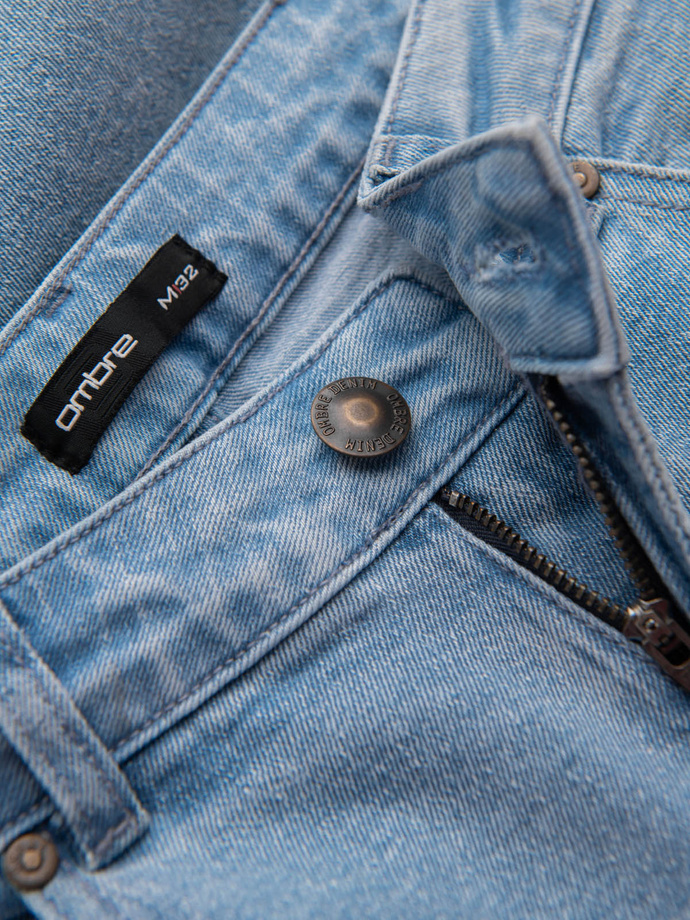 Men's CARROT FIT denim pants with subtle rubbing - light blue V2 OM-PADP-0162