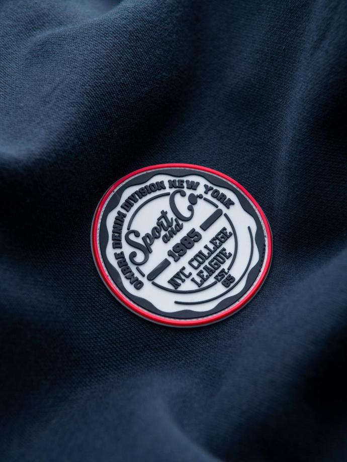 Men's kangaroo sweatshirt with hood and college style patch - navy blue V2 OM-SSNZ-0144