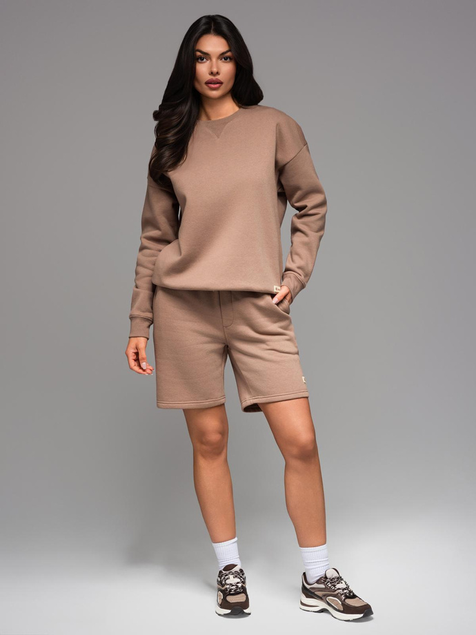 Dresowe szorty unisex ze ściągaczem w pasie – brązowe V16 OU-SRBC-0101