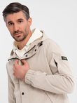 Functional men's transitional jacket with hood - beige V3 OM-JANP-0225