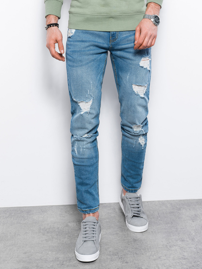 Spodnie męskie jeansowe z dziurami REGULAR FIT - jasnoniebieskie V4 P1024