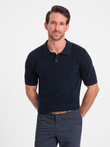 Men's cotton structured knit polo shirt - navy blue V2 OM-POSS-0117