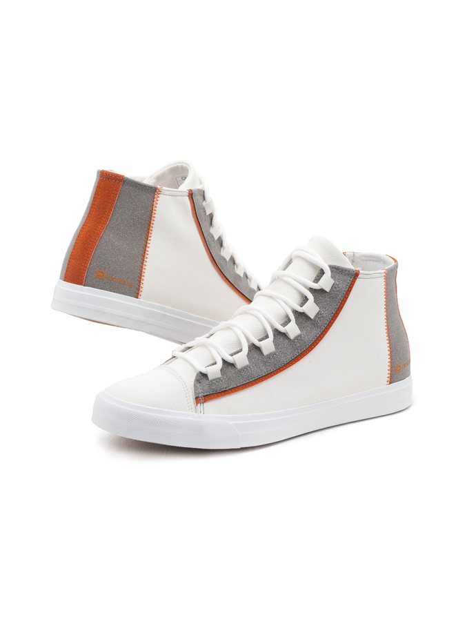 Męskie buty trampki z kontrastującymi elementami - białe V1 OM-FOTH-0140