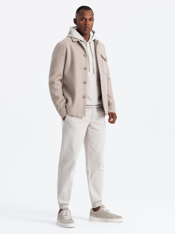 Men's lightweight fleece jacket with viscose - beige V1 OM-JANP-0199