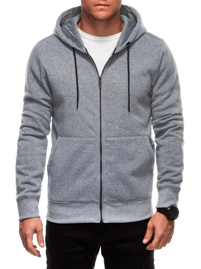 Unzipped men's BASIC hooded sweatshirt - grey melange V8 EM-SSBZ-0101