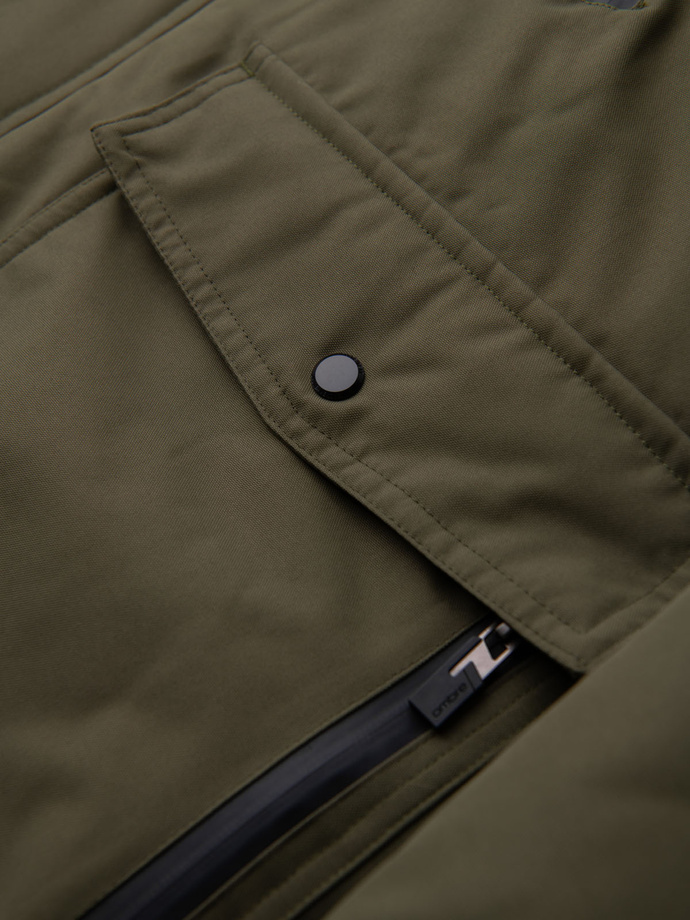 Alaskan men's winter jacket with detachable fur from the hood - dark olive green V3 OM-JALJ-0148