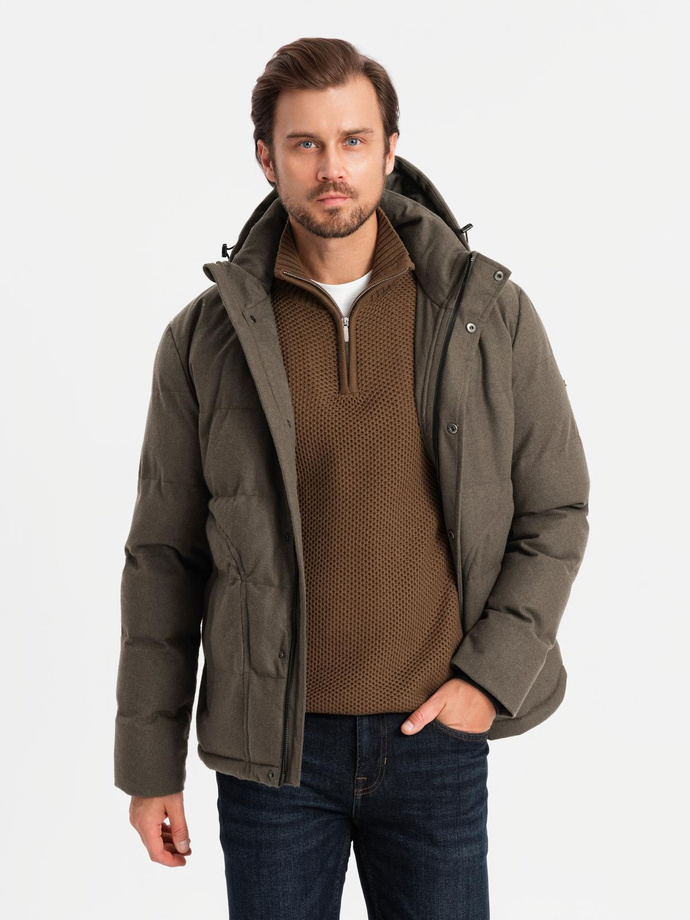 Men's lightweight jacket with hood and mesh lining - olive V4 OM-JAHP-0203