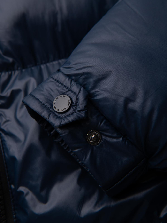 Warm men's puffer jacket with welts - navy blue V2 OM-JAHP-0207