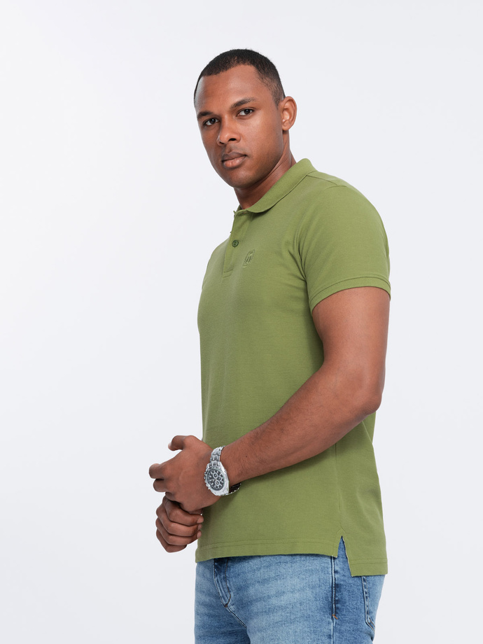 Men's BASIC single color pique knit polo shirt - olive V21 OM-POBS-0100