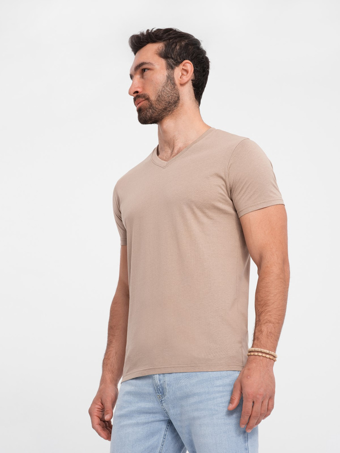 Men's BASIC classic cotton T-shirt with a v-neck - ash V21 OM-TSBS-0145