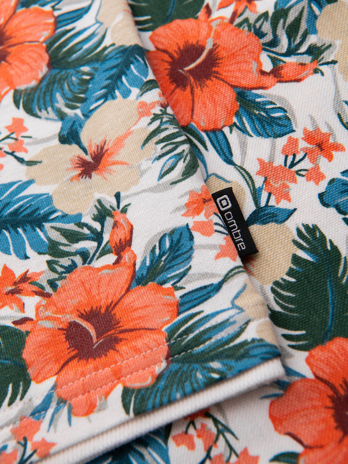 Koszulka polo bawełniana z nadrukiem w kwiaty – biała V1 OM-POSS-0149