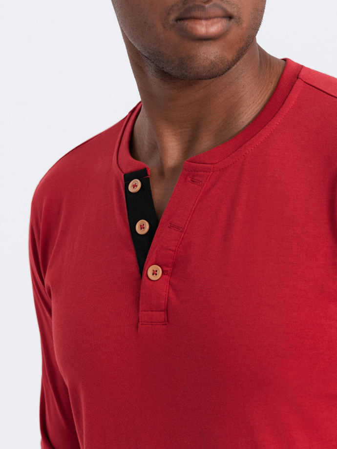 Men's longsleeve with buttons at the neckline - red V7 OM-LSCL-0107