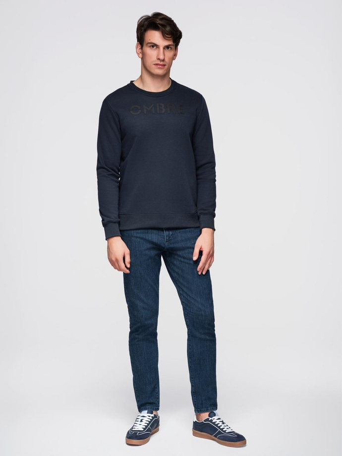 Classic men's sweatshirt with inscription - navy blue V3 B1711