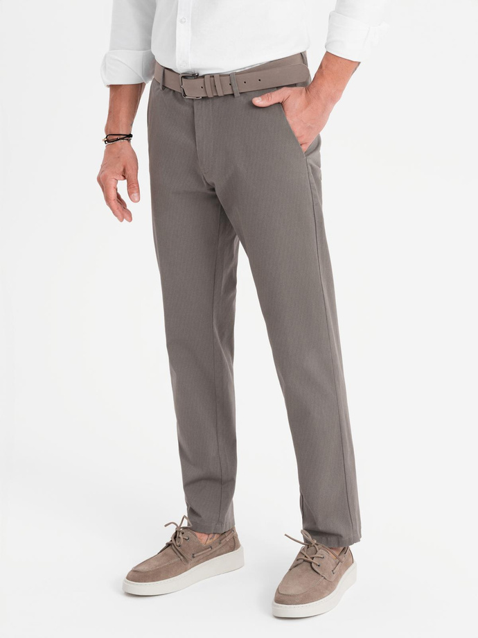 Spodnie męskie chino REGULAR FIT z delikatną strukturą – szare V1  OM-PACP-0184