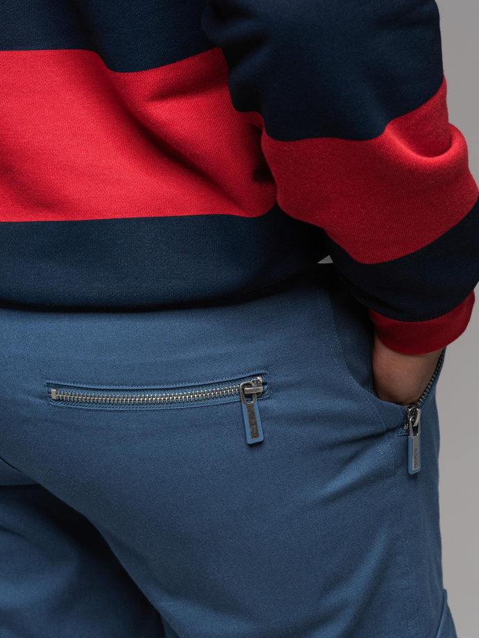 Męskie spodnie cargo STRAIGHT LEG z zapinanymi na zamek kieszeniami – ciemnoniebieskie V1 OM-PACG-0204