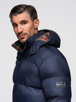 Kurtka męska puffer z podszewką w kratę – granatowa V1 OM-JAHP-0205