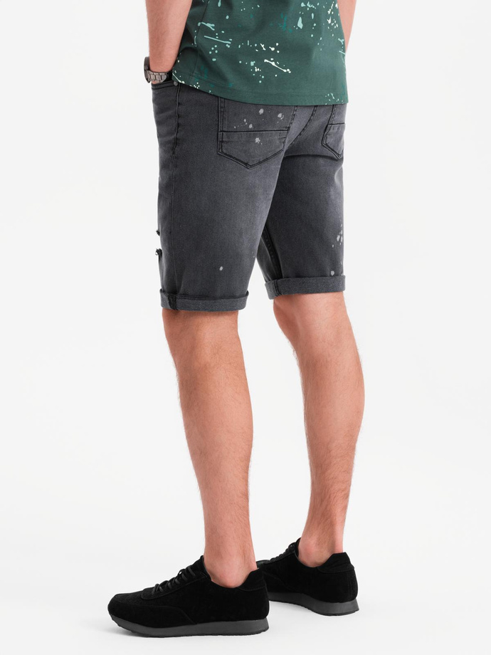 Men's short denim shorts with rubbing and rolled up leg - gray V3 OM-SRDS-0186