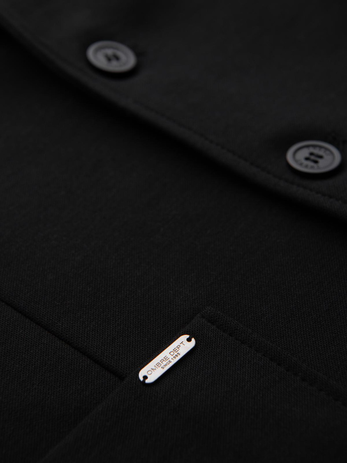 Men's SLIM knit jacket with subtle texture - black V2 OM-BLZB-0101