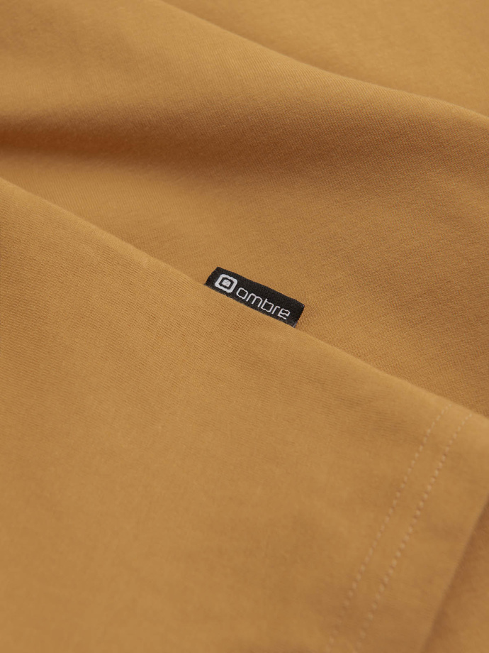 Męski longsleeve BASIC z okrągłym dekoltem - musztardowy V10 OM-LSBL-0106