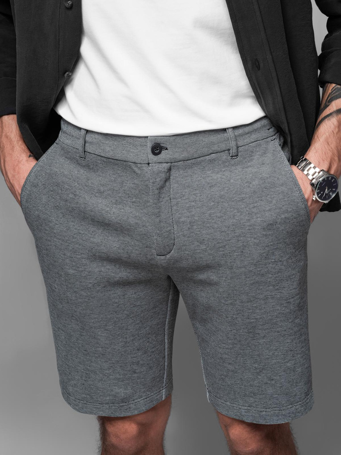 Men's SLIM FIT short shorts in structured melange knit - black V2 OM-SRCS-0166