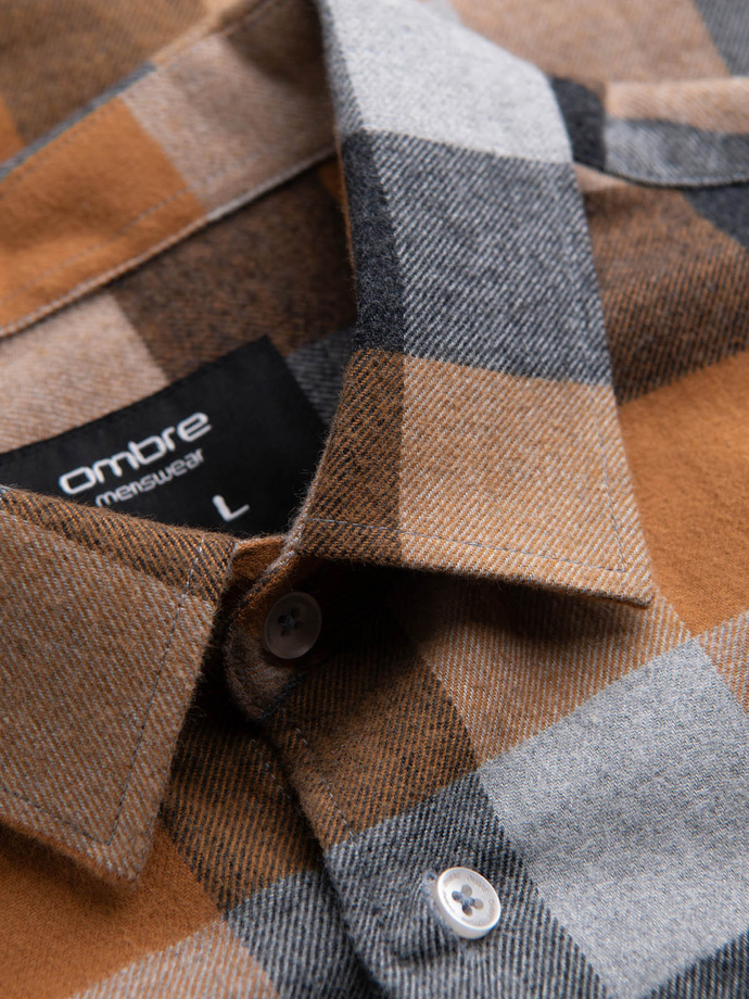 Flanelowa koszula męska w kratę - żółto-czarna V2 OM-SHCS-0150