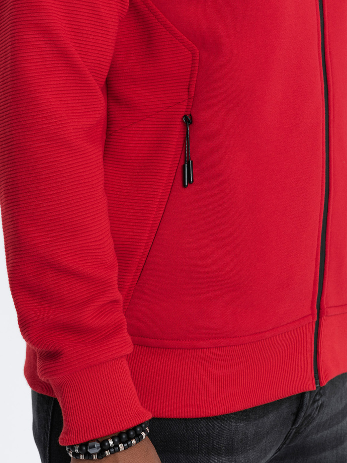 Men's unbuttoned hooded sweatshirt - red V6 OM-SSZP-0124