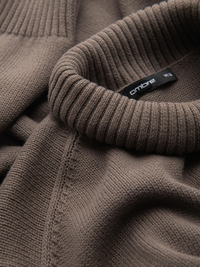 Golf męski sweter z dzianiny – szarobrązowy V1 OM-SWTN-0163