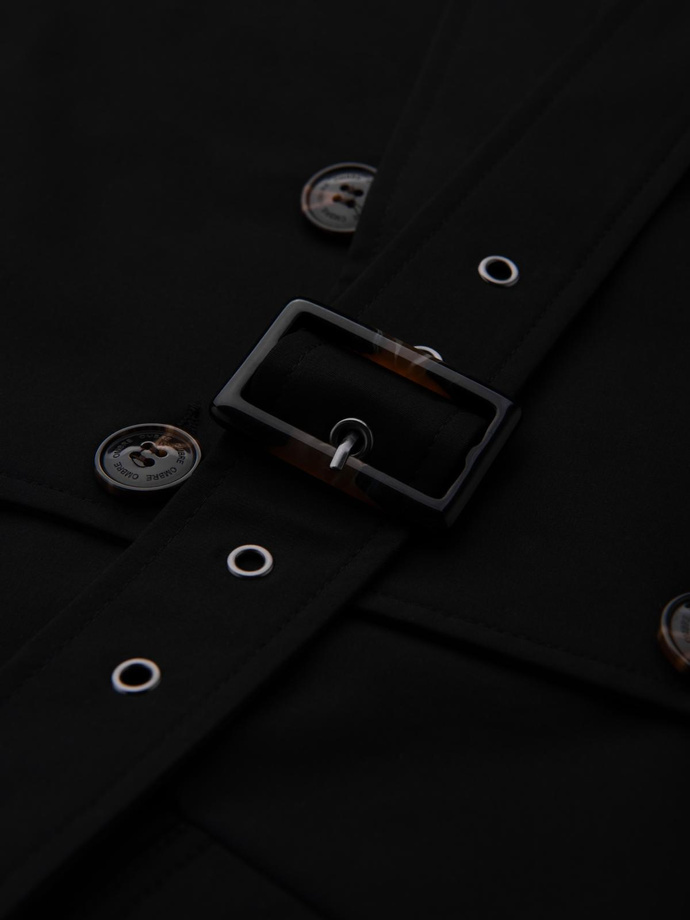 Elegancki płaszcz męski trencz SLIM FIT z paskiem – czarny V2 OM-COSC-0126