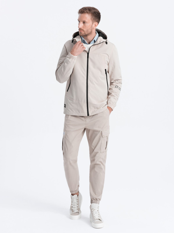 Men's transitional jacket with hood - brown V2 OM-JANP-0191