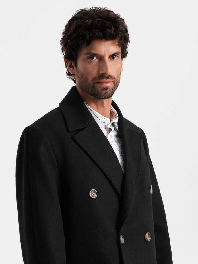 Men's double-breasted coat with decorative buttons - black V2 OM-COWC-0109