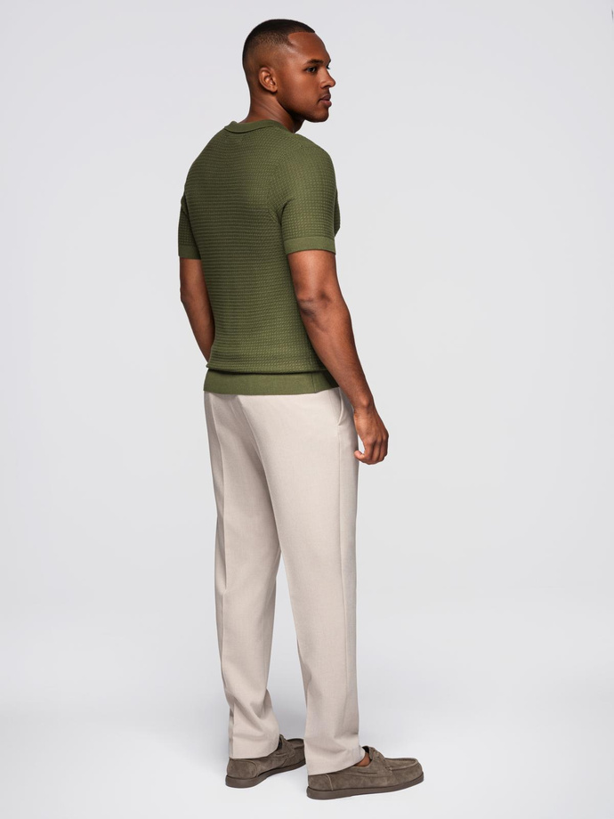 Men's knitted unbuttoned polo shirt - olive V1 OM-POSS-0157