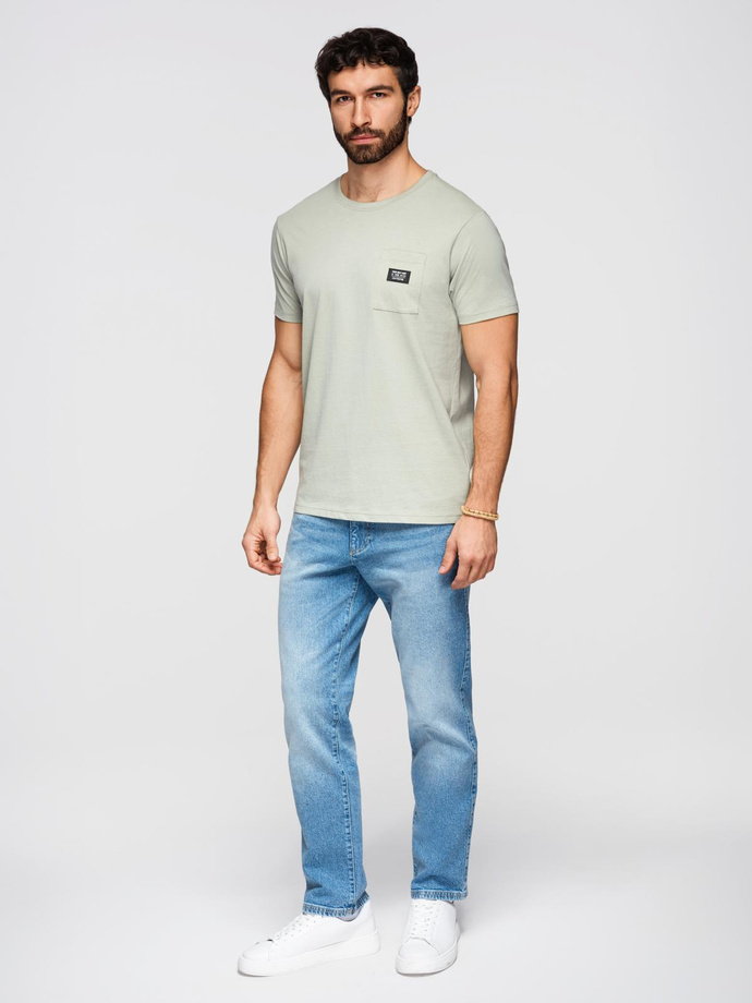 Casual men's t-shirt with pocket patch - light grey V2 OM-TSCT-0109