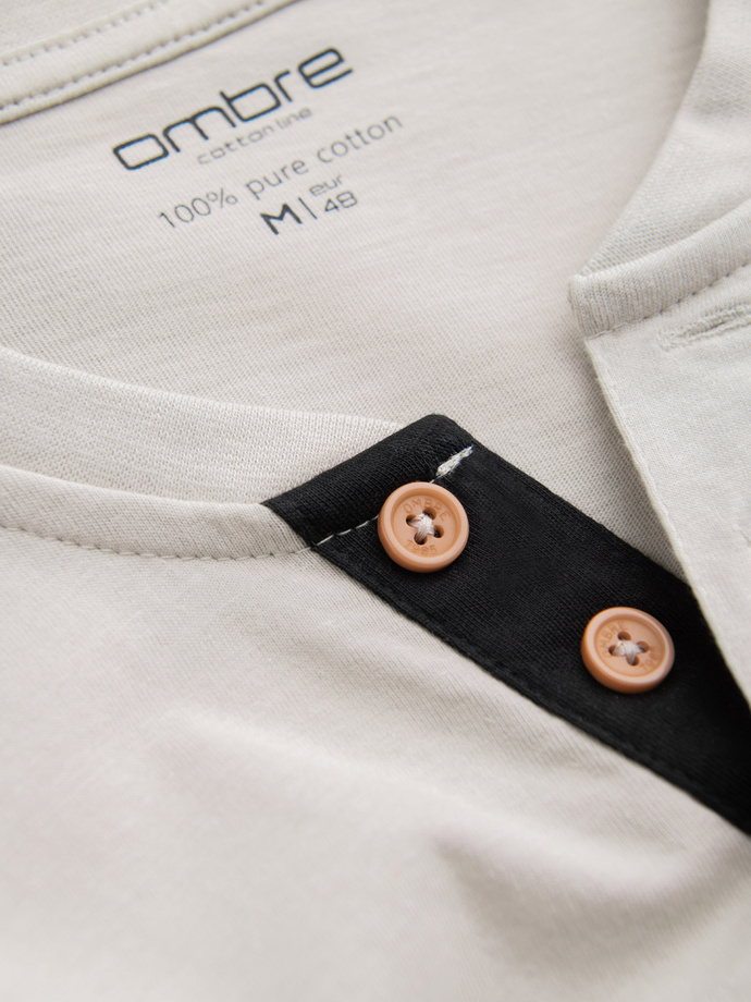 Men's longsleeve with buttons at the neckline - light beige V6 OM-LSCL-0107